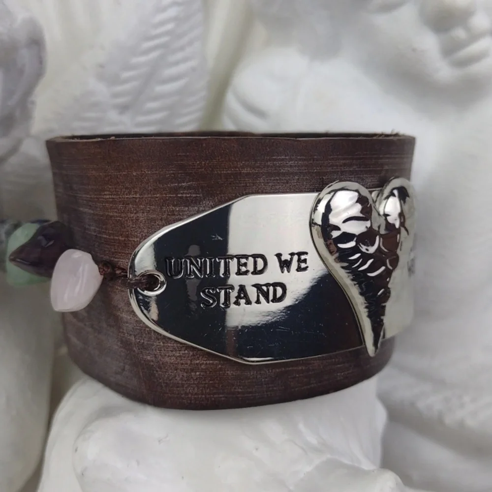 Leather Cuff Bracelet W/Crafted Hammered Silver Heart 